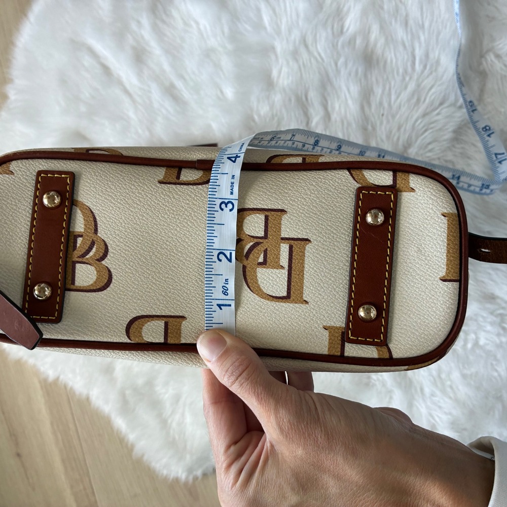 Dooney & Bourke Monogram Cream Tan Leather Trim Gold hardware Backpack Bag - Picture 11 of 16